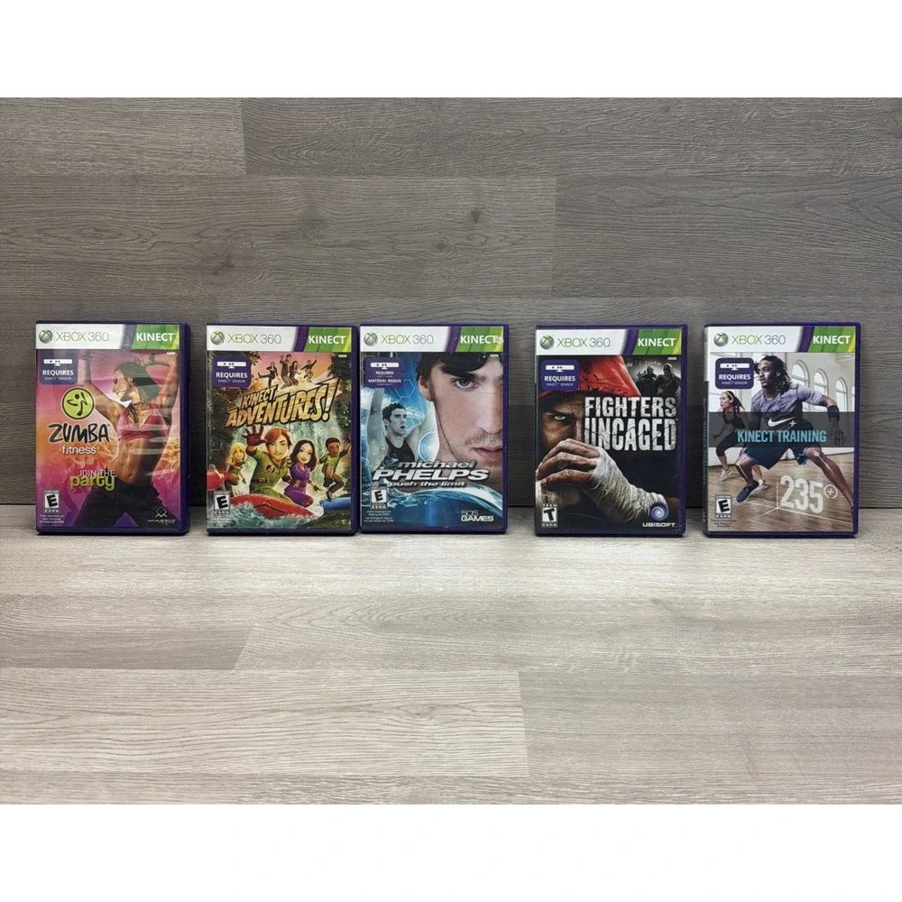 Xbox 360 Kinect Game Lot. 5 Games. Zumba, Training, Kinect Adventures, Swimming
